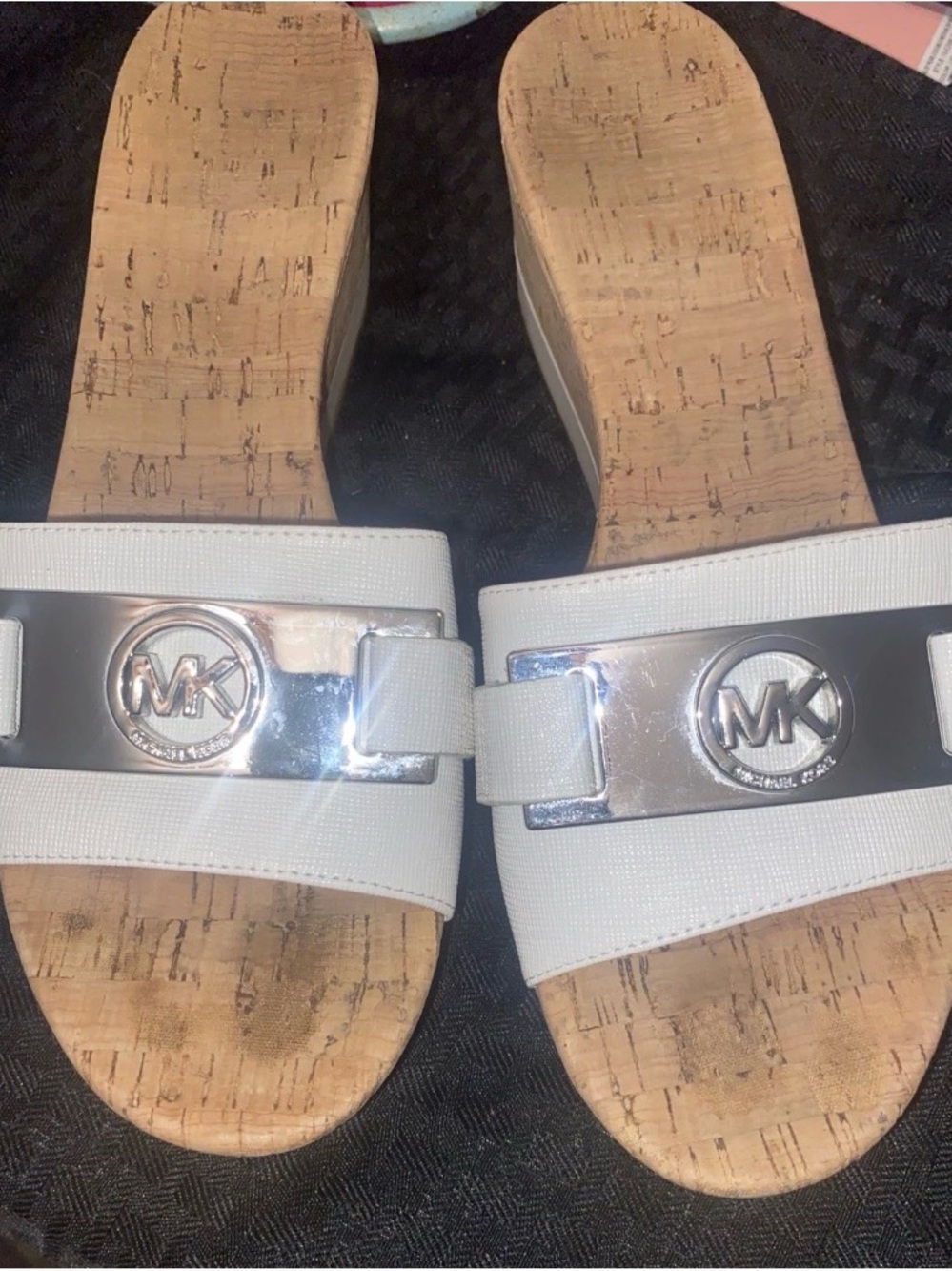 Michael Kors White MK Logo Cork Slide Sandals size 7.5